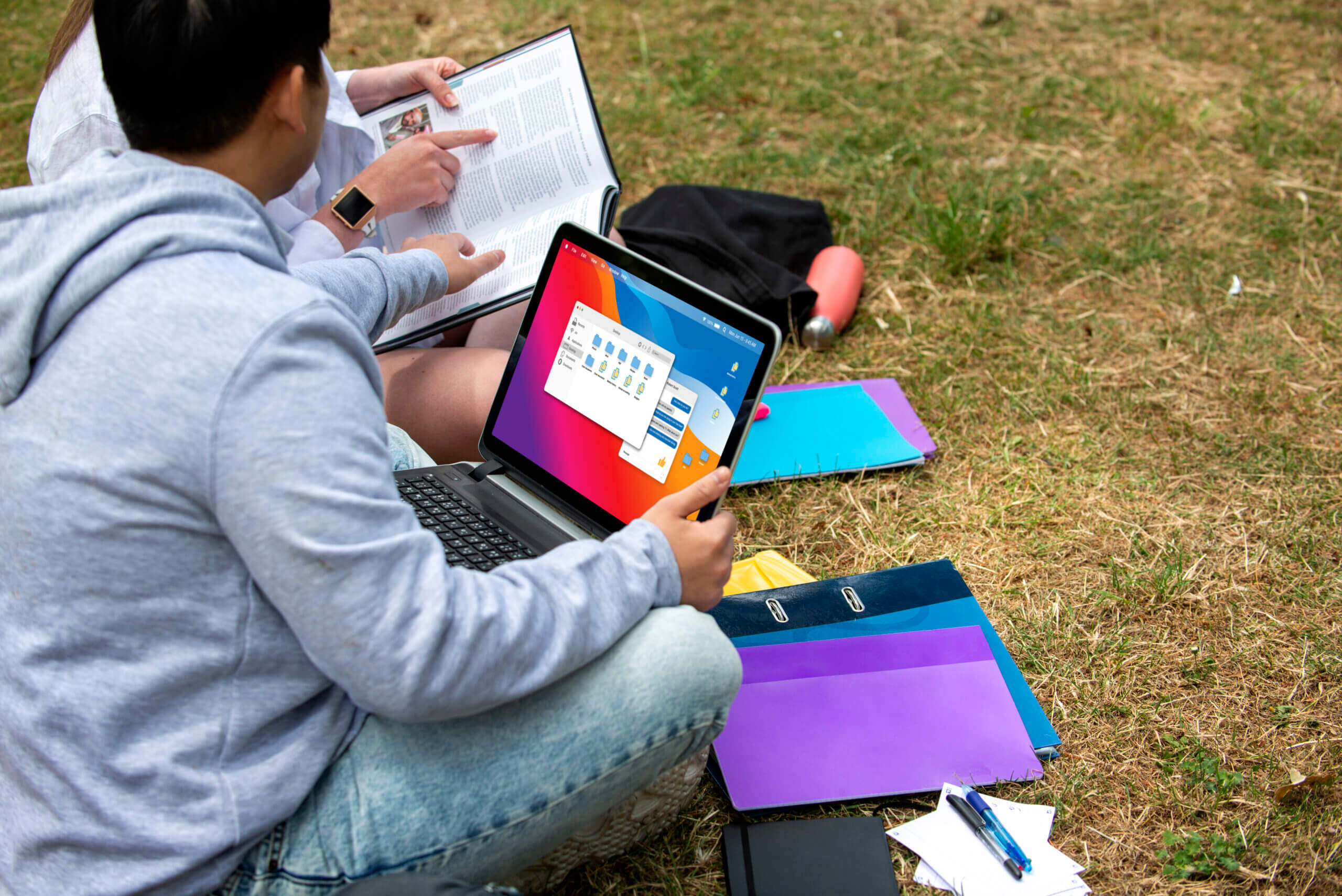International student studying with laptop